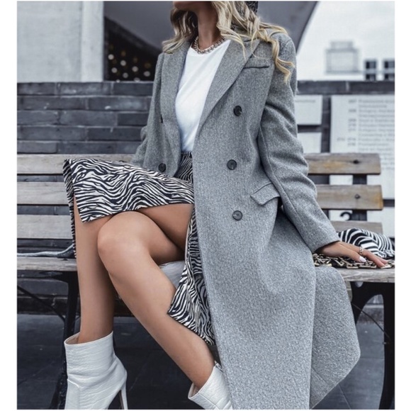 Bellanblue Jackets & Blazers - Classic Grey Button up Double Breasted Long Jacket Coat